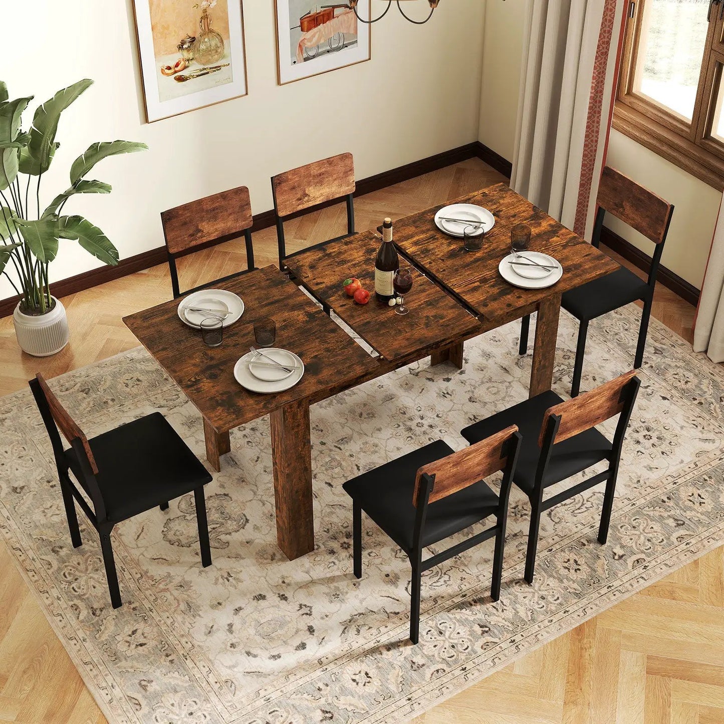 DirectDeals extendable dining table for four to eight in rustic wood with center leaf on Tampa Home & Garden Store