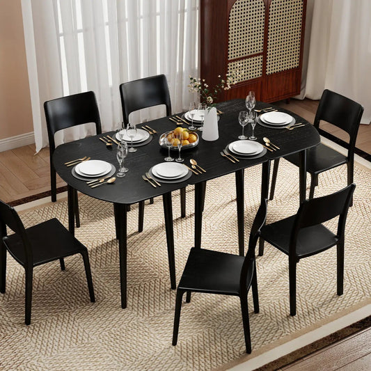 Extendable black dining table set with half-round ends and 6 chairs DirectDeals on Tampa Home & Garden Store