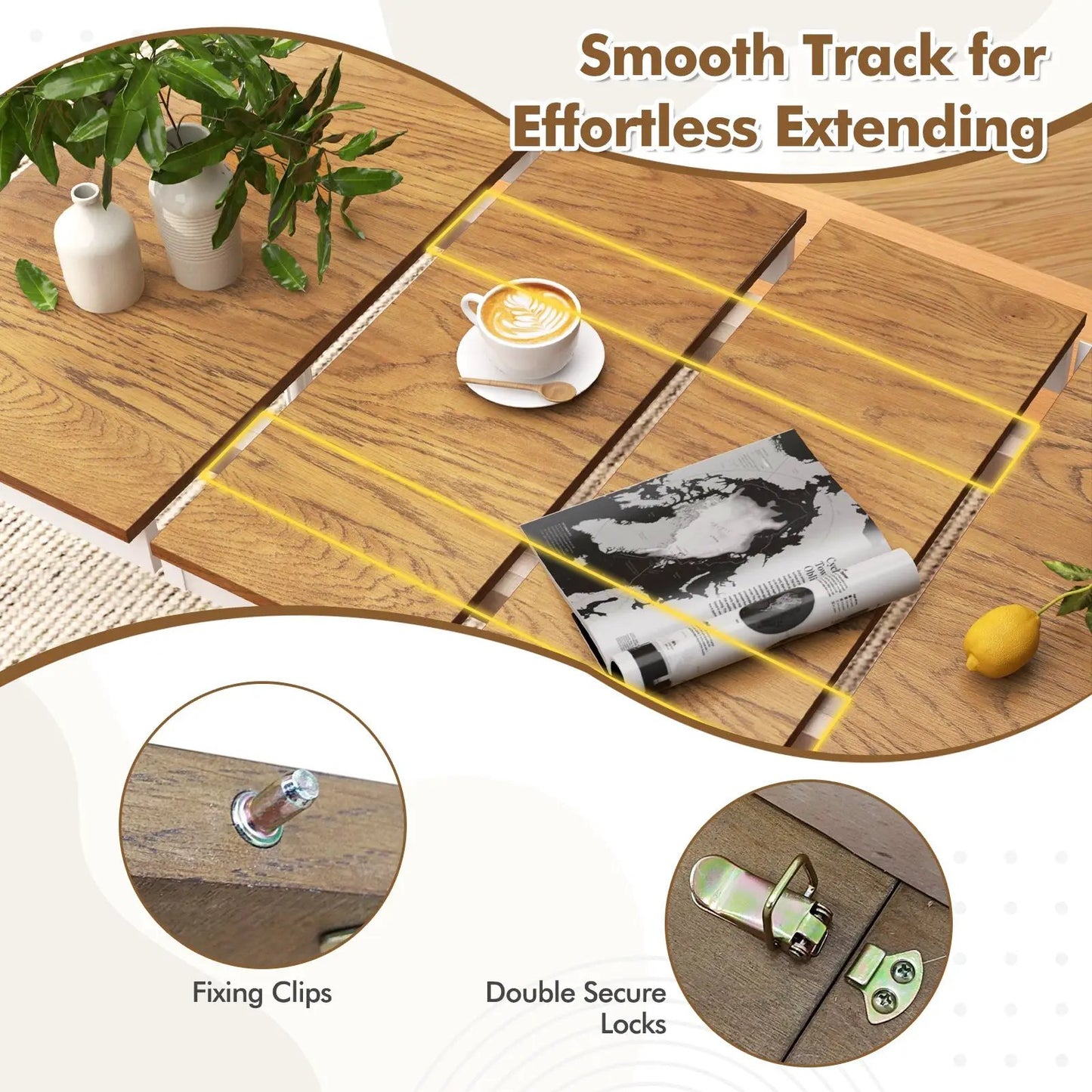 Extendable dining table with rubber wood legs and extension leaves in warm oak DirectDeals on Tampa Home & Garden Store
