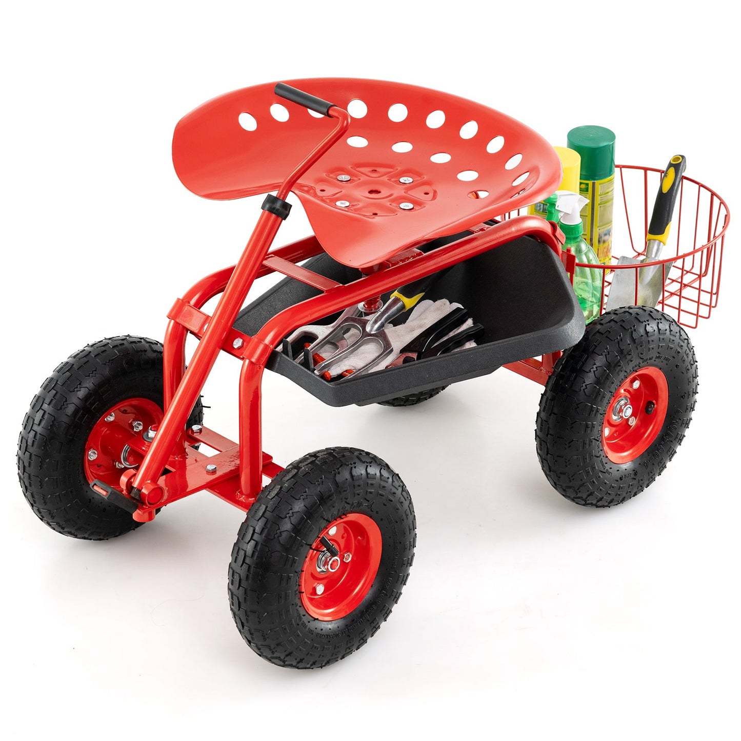 Carro de jardín con manija extensible, patinete de jardín con ruedas - Verde