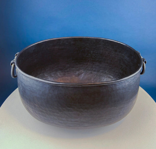 Extra Large Hand Pounded Copper Blackened Cauldron. Antique Hand Hammered Oval Scuttle for Wood Toys or Storage. Rustic Home Decor. - Tampa Home & Garden Store