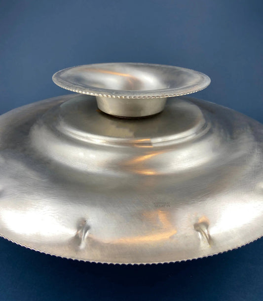 Extra Large Gailstyn metal vintage lazy Susan serving platter, silver beaded-edge on pedestal on Tampa Home & Garden Store