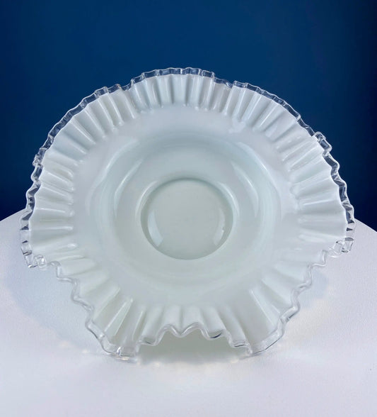 Extra Large Silvercrest Bowl with Ruffled Edge white glass serving dish with ribbed edge on Tampa Home & Garden Store