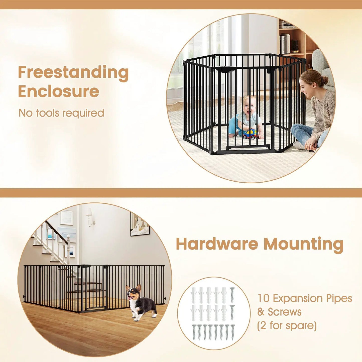 Extra Wide Six-Panel Baby Gate Fence, black metal DirectDeals on Tampa Home & Garden Store