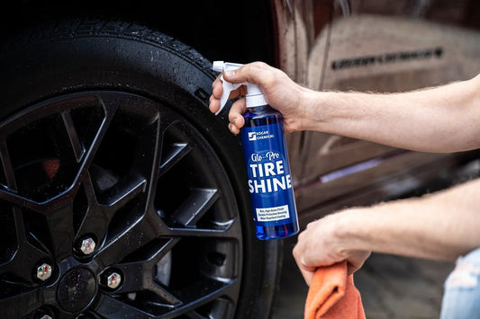 Eye Candy Extreme Tire Shine High Gloss Wet Look spray bottle by Socar Chemical used on a tire on Tampa Home & Garden Store
