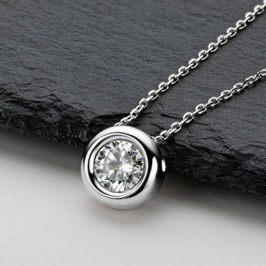 One Carat Moissanite Necklace with bezel-set pendant in sterling silver on Tampa Home & Garden Store