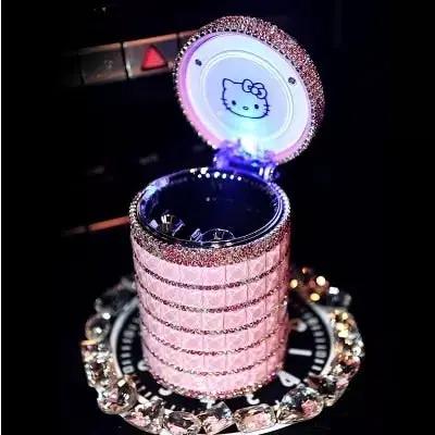 Lighted pink glitter portable car ashtray with Hello Kitty lid and blue glow on jeweled base on Tampa Home & Garden Store
