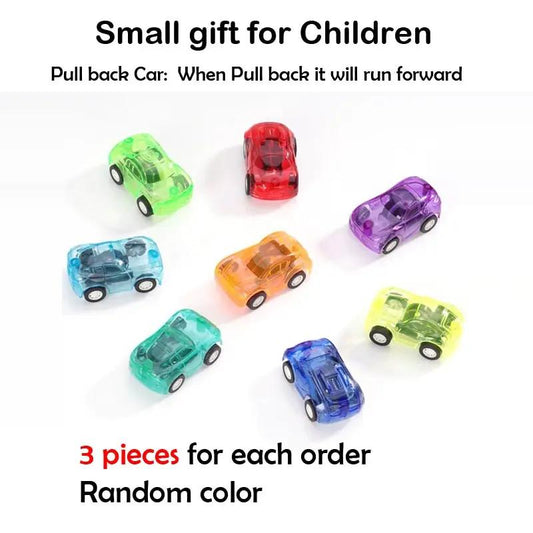 Eight miniature translucent plastic toy cars in assorted colors, 3 pieces per order, on Tampa Home & Garden Store