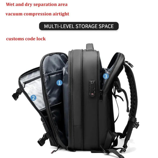 Expandable Waterproof Travel Laptop Backpack by VIP Digital Presence, black with compartments on Tampa Home & Garden Store