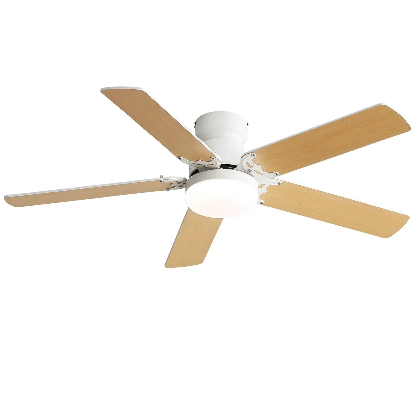 42-inch modern ceiling fan with dimmable light, white motor and natural wood blades on Tampa Home & Garden Store