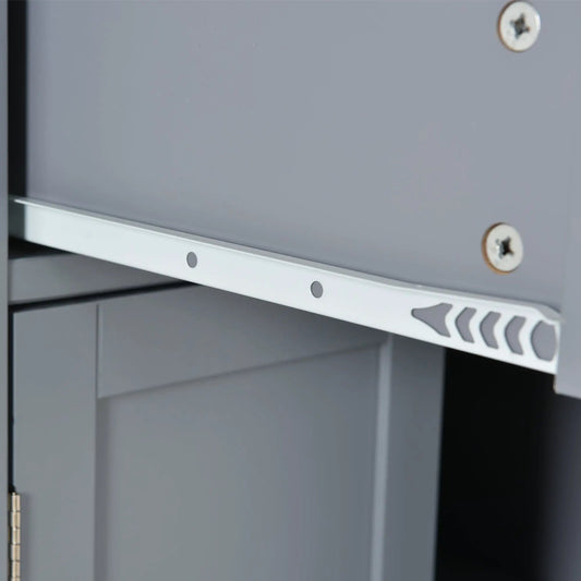 Kitchen island cart grey blue cabinet panels with exposed metal hardware on Tampa Home & Garden Store