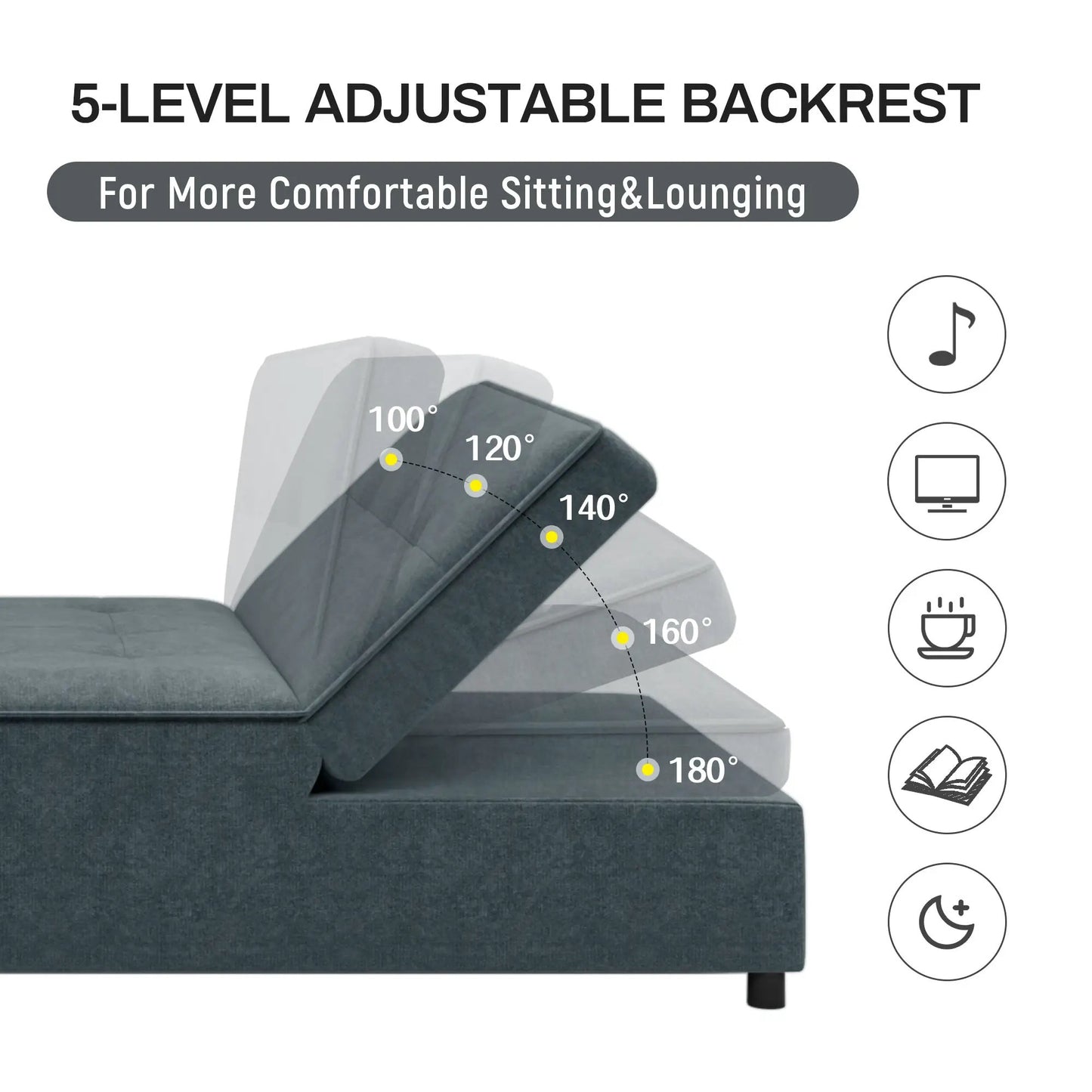 4-in-1 sofa bed bean bag chair with USB port and storage bag, gray fabric, adjustable backrest on Tampa Home & Garden Store