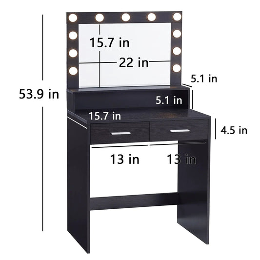 Makeup vanity desk with mirror and lights, black finish, drawer storage VIP Digital Presence on Tampa Home & Garden Store