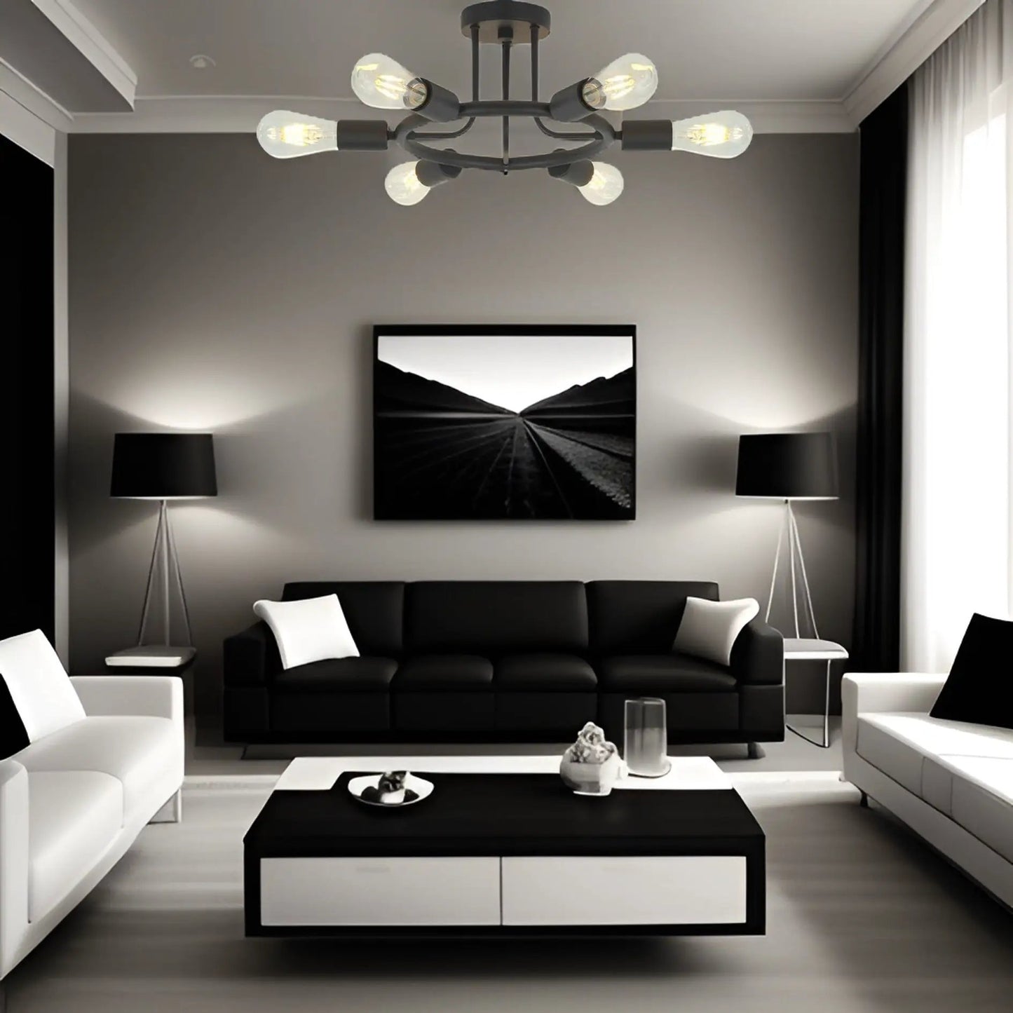 6 Light Modern Sputnik Lights Semi Flush Mount Ceiling Light Black Finished - Tampa Home & Garden Store