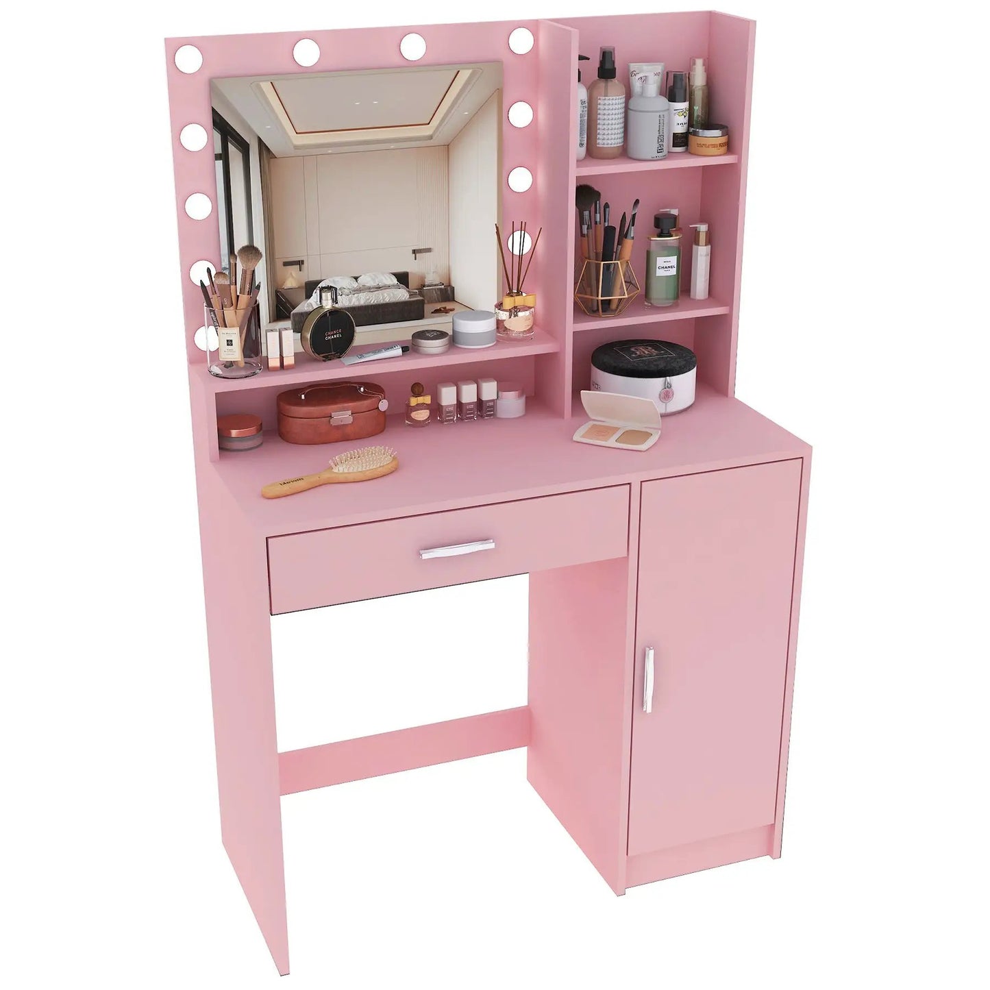 Tocador de maquillaje con espejo y luz