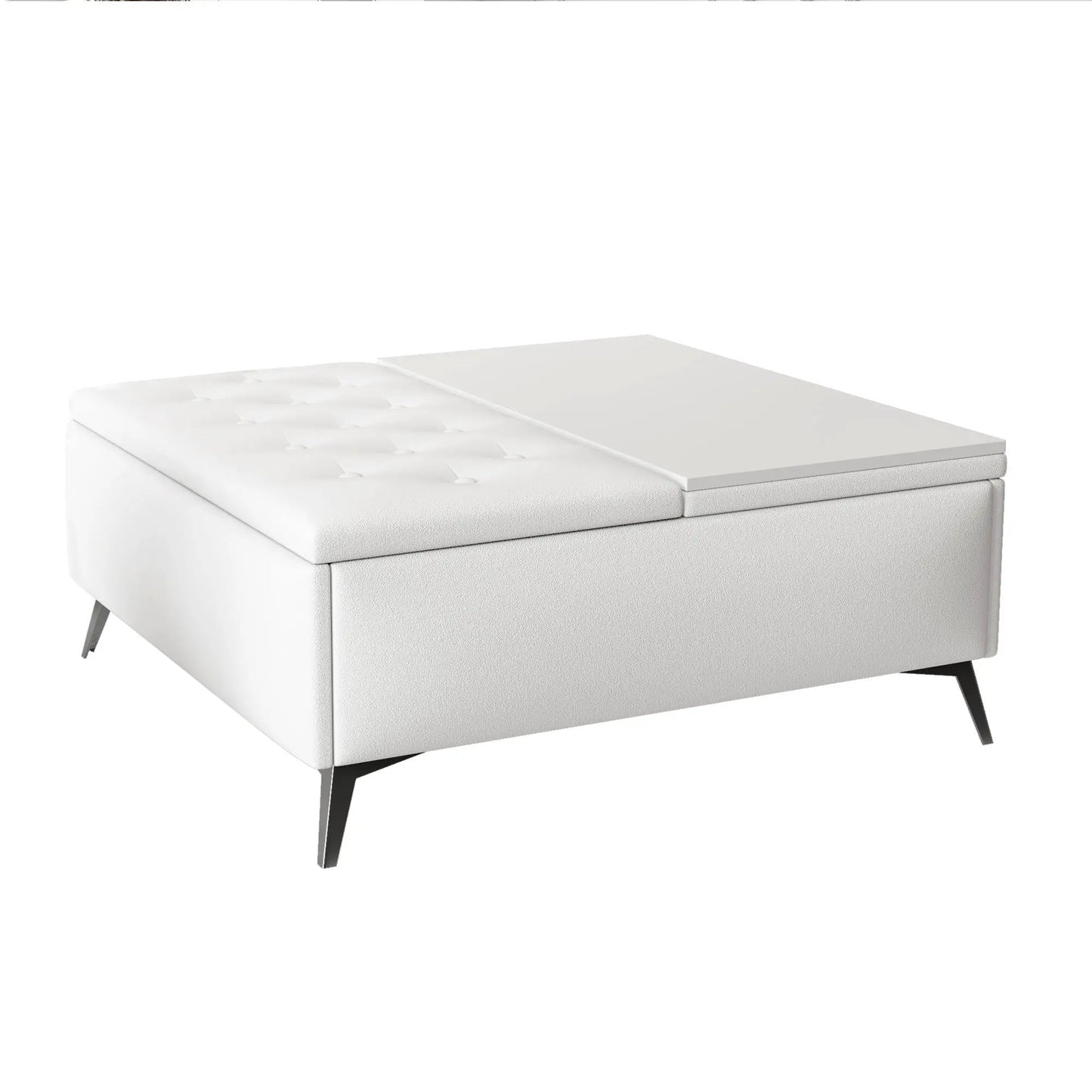 35 Wide Square Lift-Top Storage Coffee Table white with tufted top and angled legs on Tampa Home & Garden Store