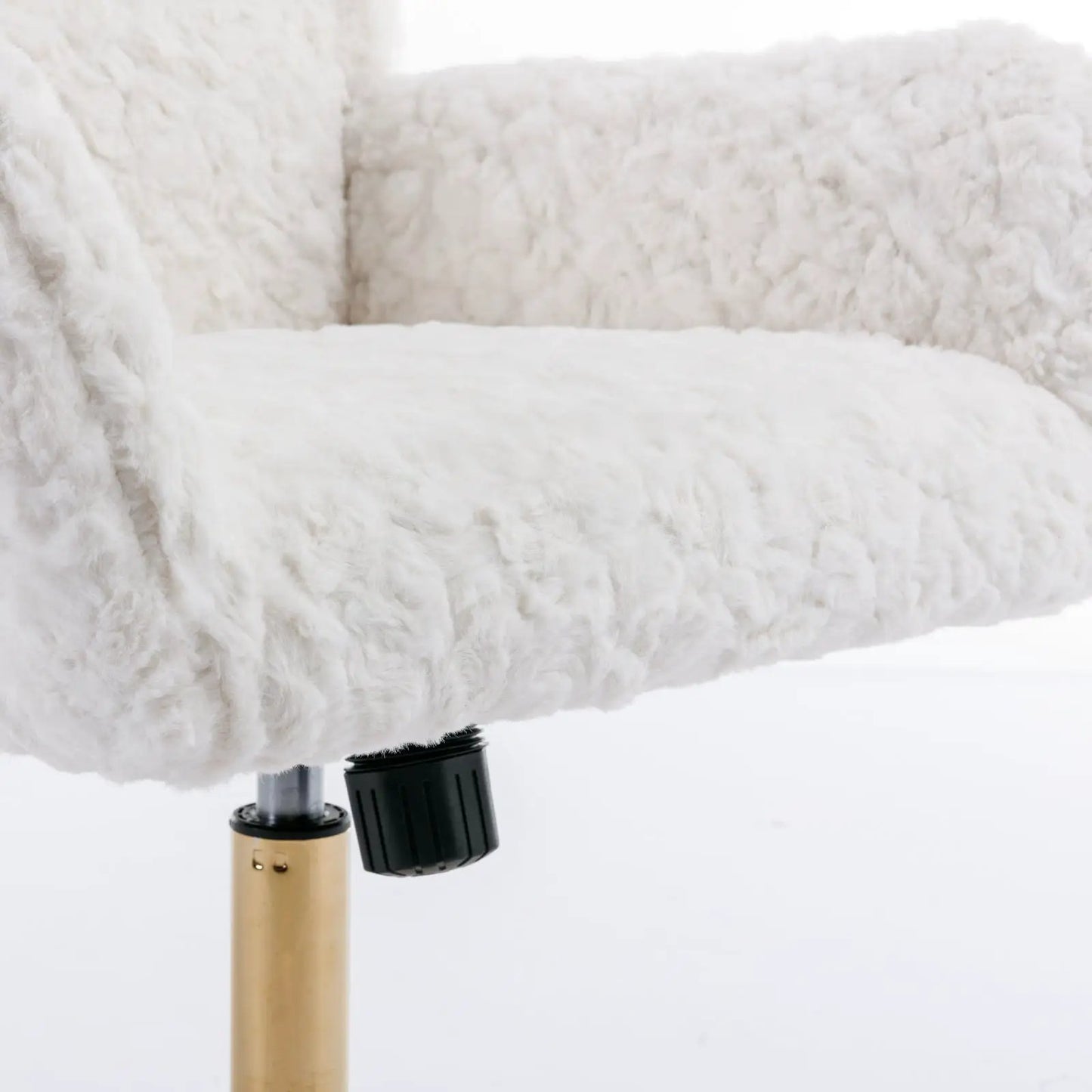 Artificial rabbit hair office chair with white faux fur upholstery and gold base on Tampa Home & Garden Store