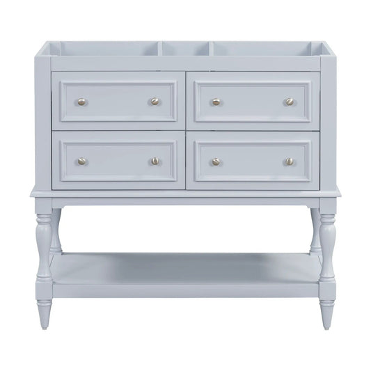 36 inch blue freestanding vanity cabinet with four drawers and silver knobs on Tampa Home & Garden Store