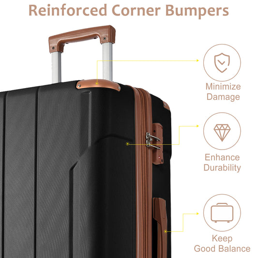 Hardshell Luggage Spinner Suitcase with TSA Lock Lightweight Expandable 24'' (Single Luggage) Black Brown + ABS + 24 Inch
