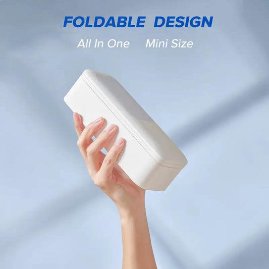 Beauty Fill Light Stand compact white unit held in hand, foldable design on Tampa Home & Garden Store