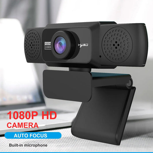 1080P webcam with 360-degree rotatable lens on an adjustable mount, built-in microphone, black on Tampa Home & Garden Store