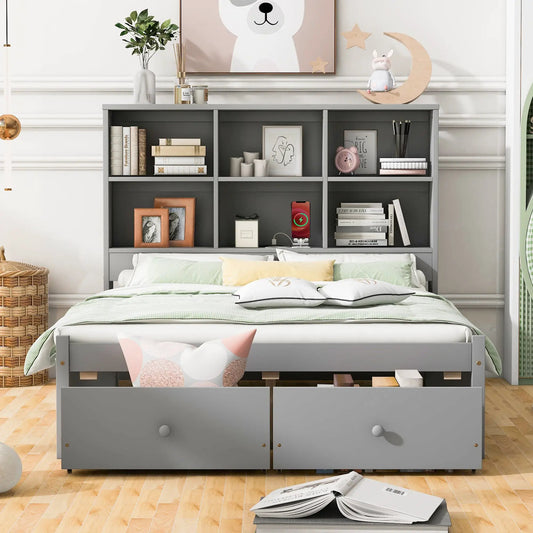Full-size gray platform bed with built-in under-bed storage drawers on Tampa Home & Garden Store