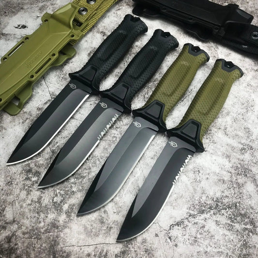Goebel Infantry Wilderness Survival Knife set with black & olive handles and green sheath on Tampa Home & Garden Store