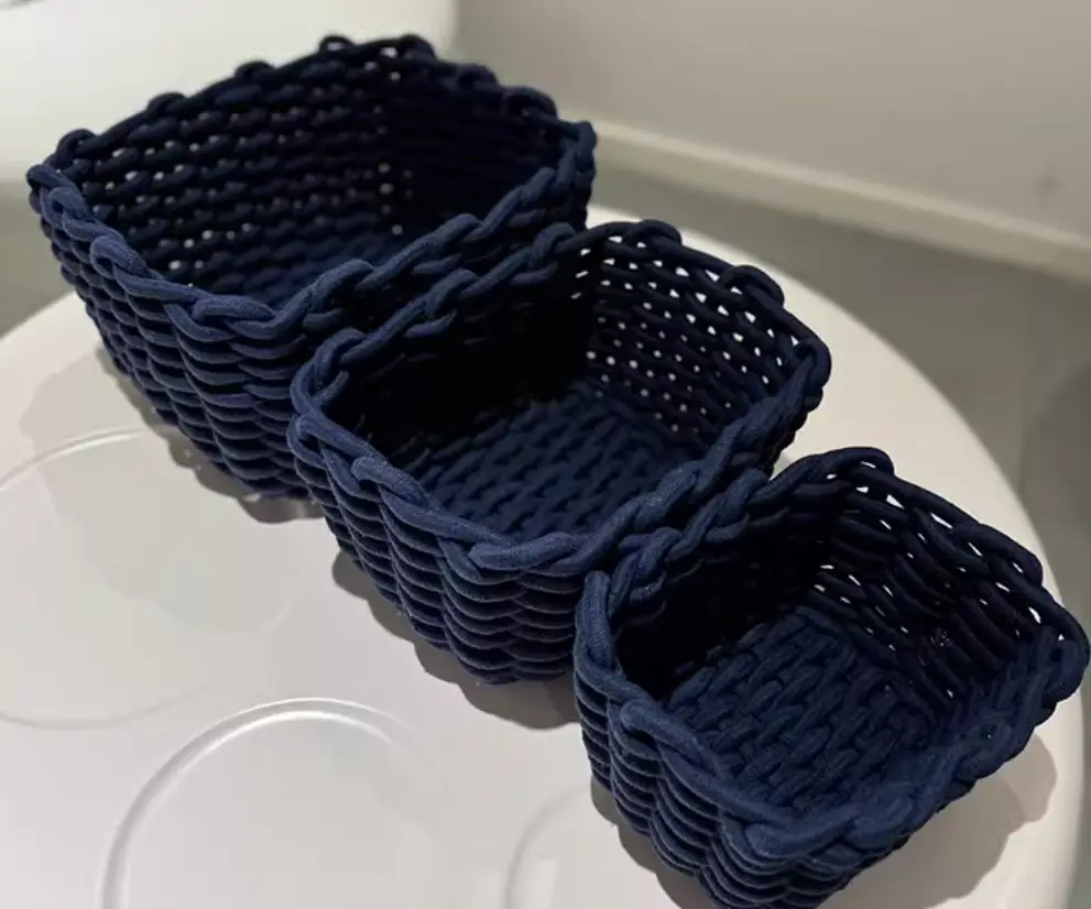 Hand woven cotton rope baskets, navy blue, 3-piece set in varying sizes on Tampa Home & Garden Store