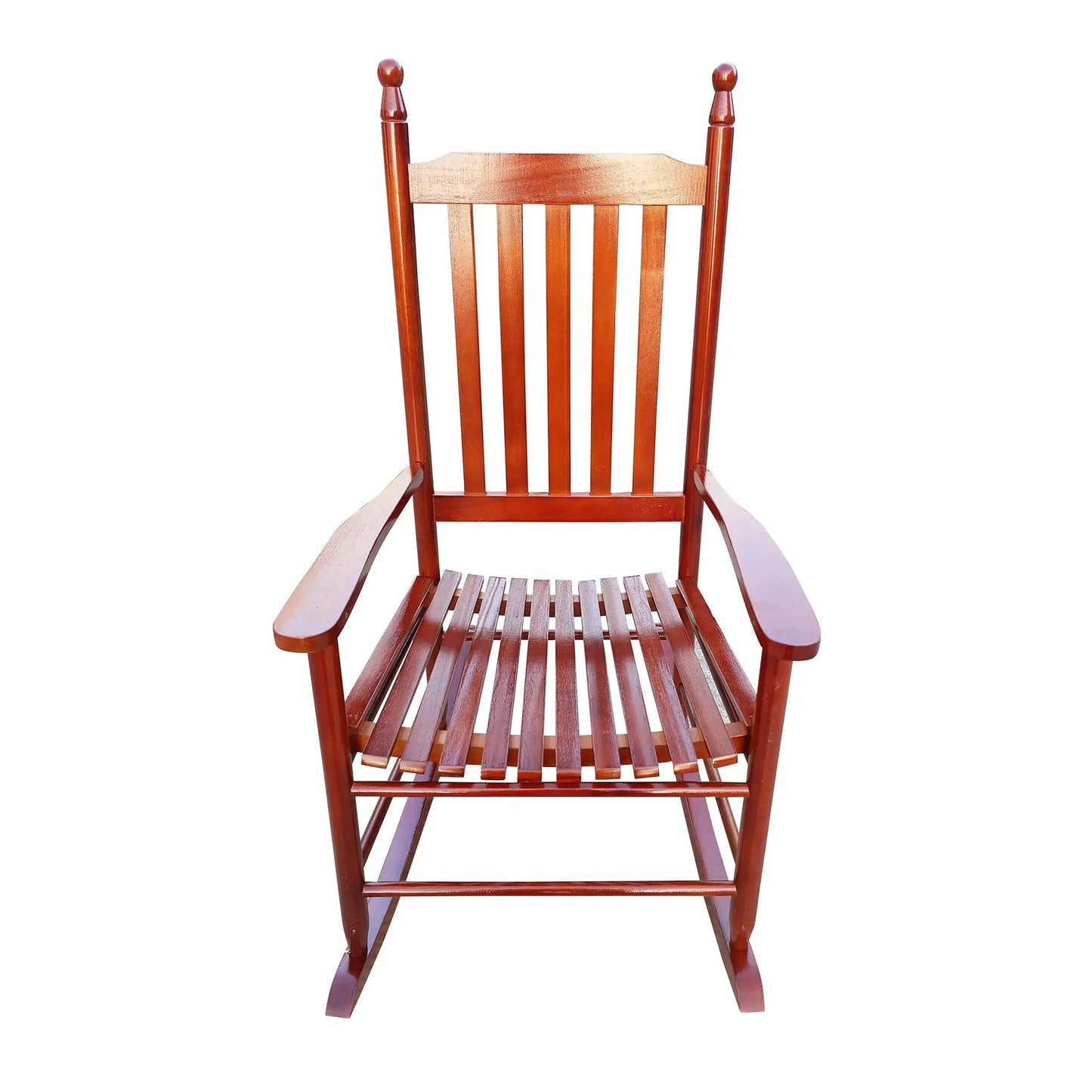 Wooden porch rocker chair brown outdoor with slatted back and seat, curved rockers on Tampa Home & Garden Store