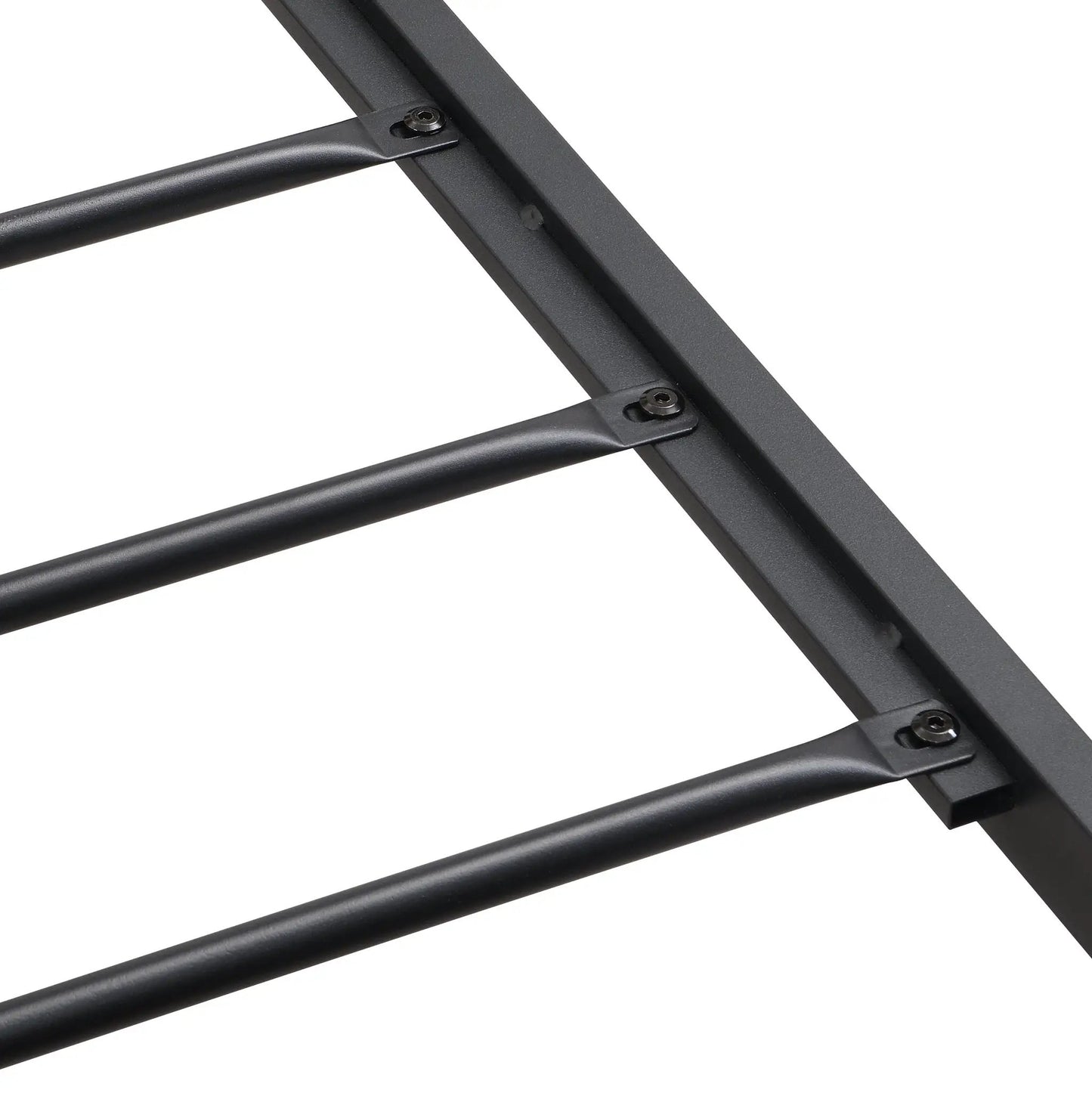 Industrial king bed frame metal rails in dark gray finish with exposed bolts on Tampa Home & Garden Store