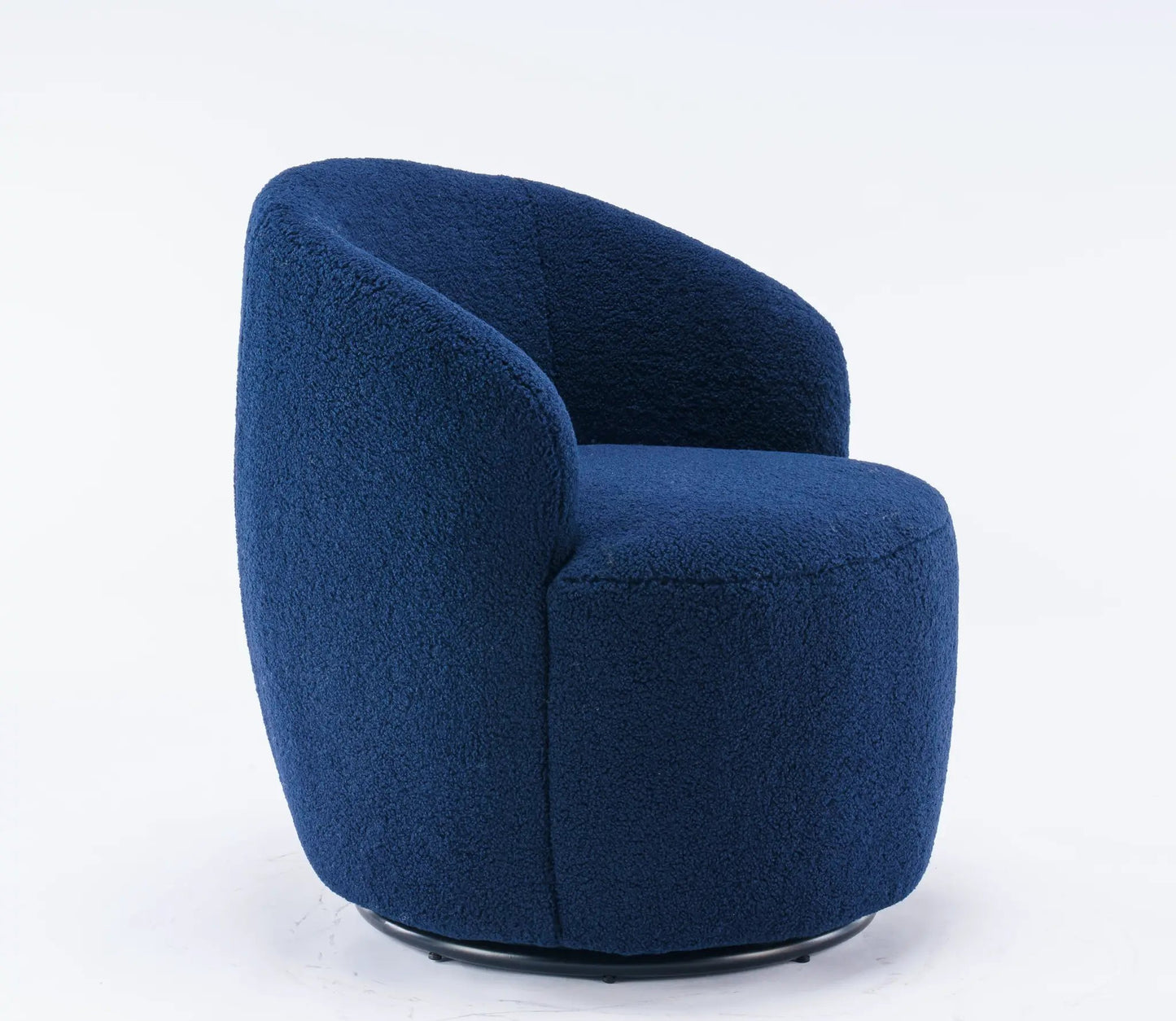 Dark blue teddy fabric swivel armchair with ring base on Tampa Home & Garden Store