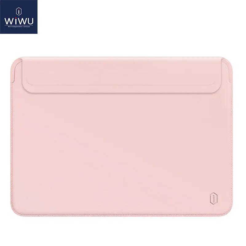 Pink PU leather laptop sleeve for MacBook Pro 13–16 with top flap and hex logo on Tampa Home & Garden Store