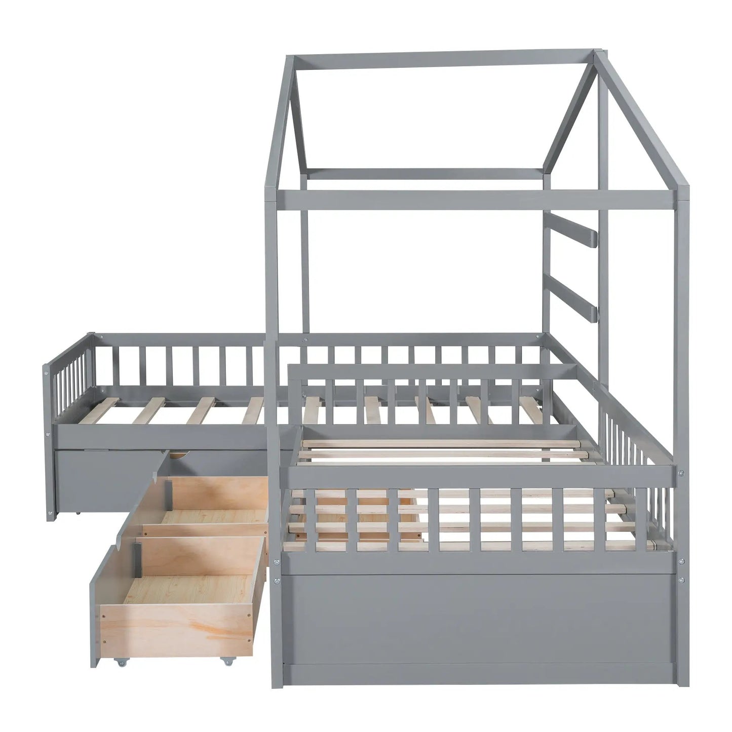 Twin size gray platform bed with metal frame, storage drawers, and slatted base on Tampa Home & Garden Store