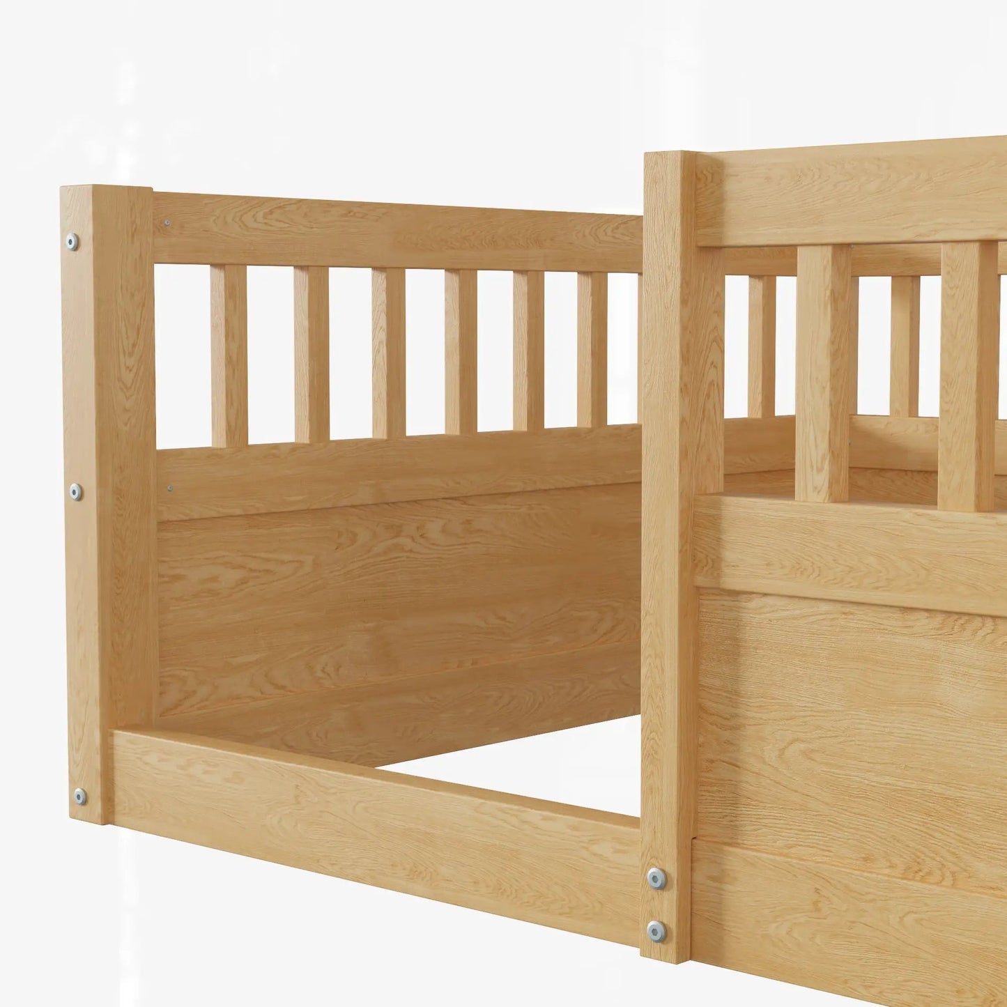 Twin Floor Bed Frame With Fence Natural Pine Wood