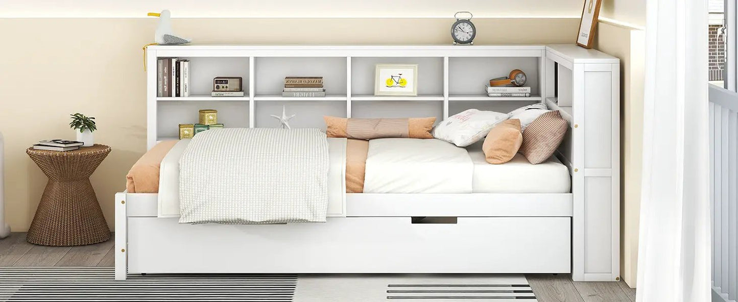 Wooden twin daybed with trundle and USB ports, white finish, VIP Digital Presence on Tampa Home & Garden Store