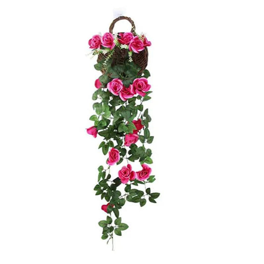 Simulated rose wall hanging silk flower decor with pink roses and cascading greenery on Tampa Home & Garden Store