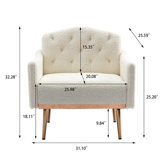 Coolmore Modern Armchair with Arms White Teddy sherpa upholstery wooden legs on Tampa Home & Garden Store