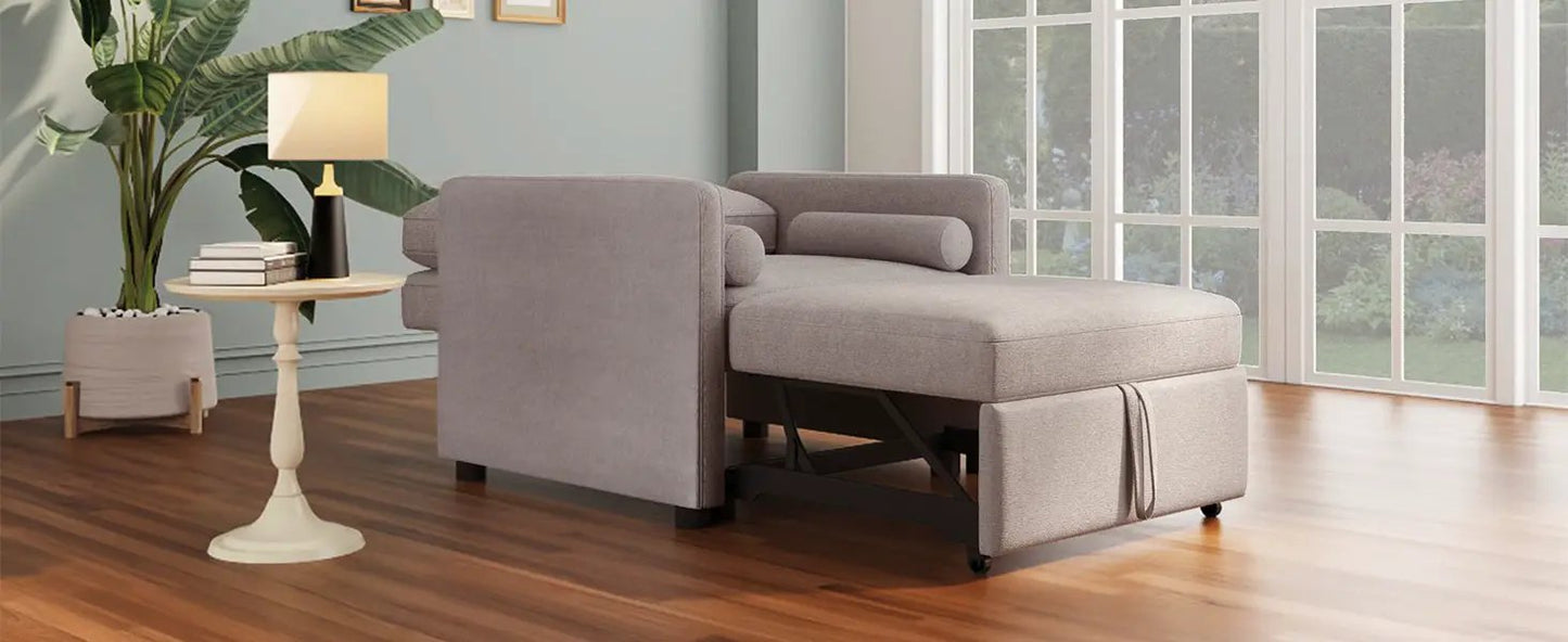 Fauteuil convertible 3-en-1 avec dossier réglable, Fauteuil de relaxation se transformant en lit, Lit simple pour salon, Lin, Fauve