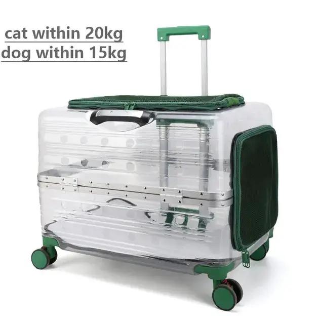 Cochecito de viaje rodante para mascotas con ruedas, cápsula transparente, rosa, verde, para cachorros, perros, gatos, transportador de 5-20 kg