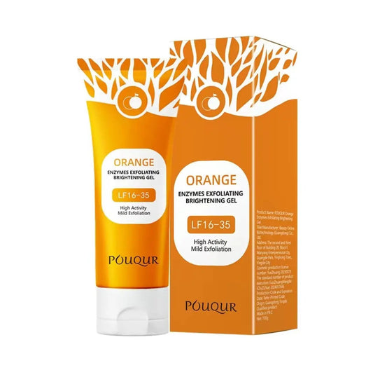 Orange Pure Exfoliator two-pack facial & body gel in orange Pouqr packaging on Tampa Home & Garden Store