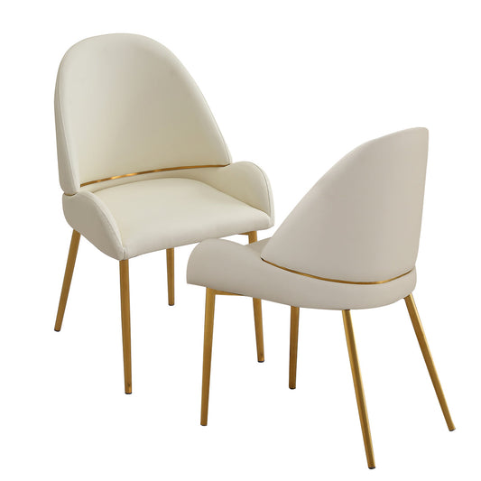 Chaise de salle à manger avec pieds en métal revêtus de cuir PU couleur beige (Lot de 2) (Mousse + Beige + Métal)