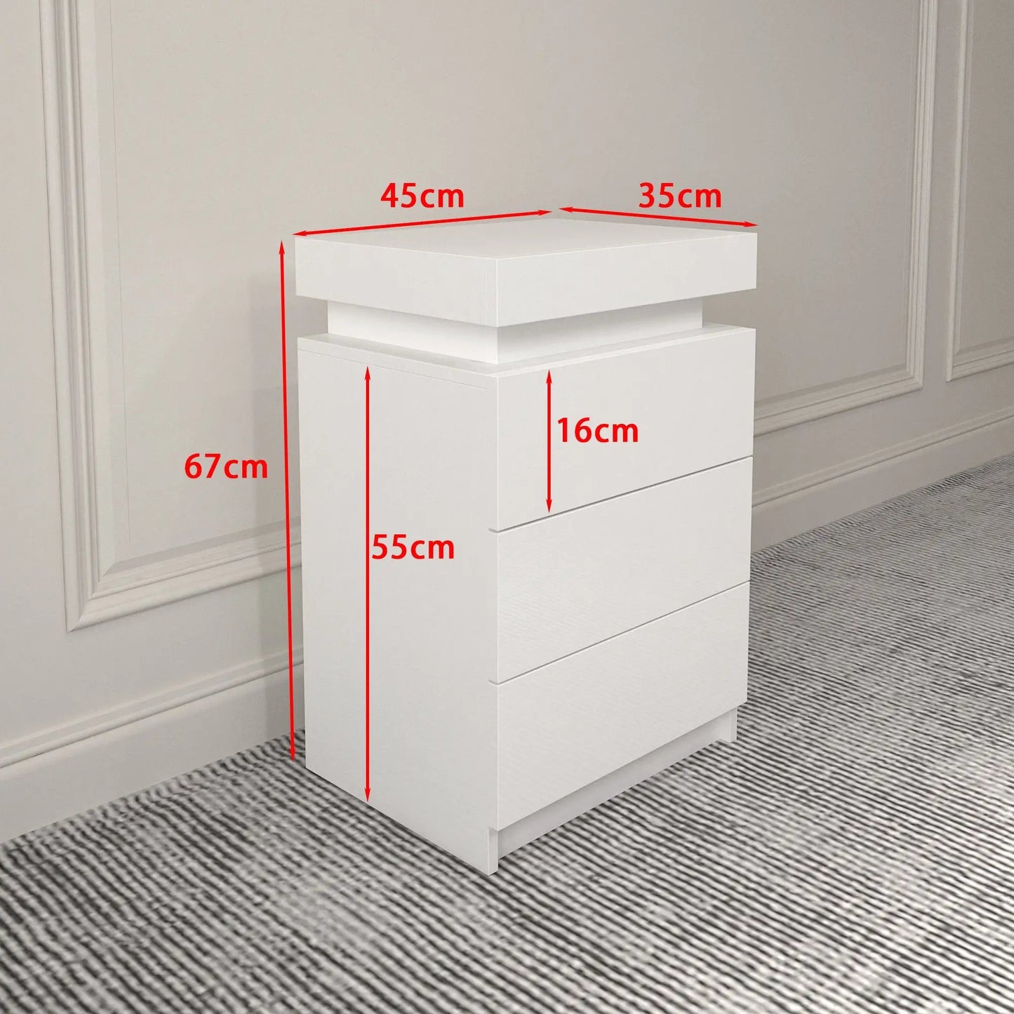 Table de chevet blanche à LED avec 3 tiroirs, tables de chevet modernes à LED multicolores pour chambre à coucher, salon