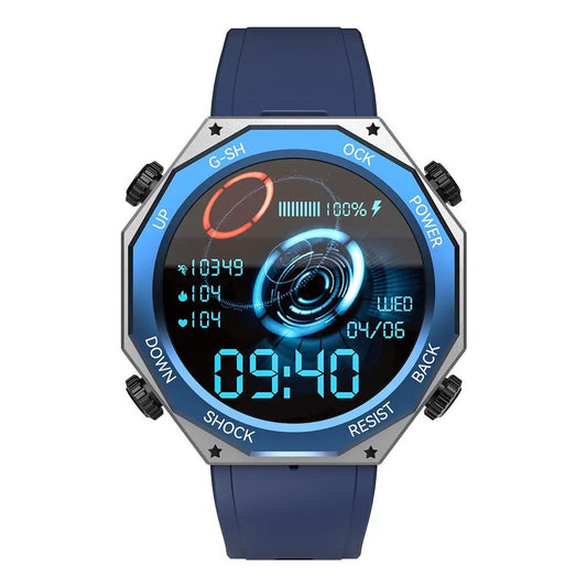 M1 Rugged Sports Smart Watch with blue strap, octagonal bezel, digital display on Tampa Home & Garden Store