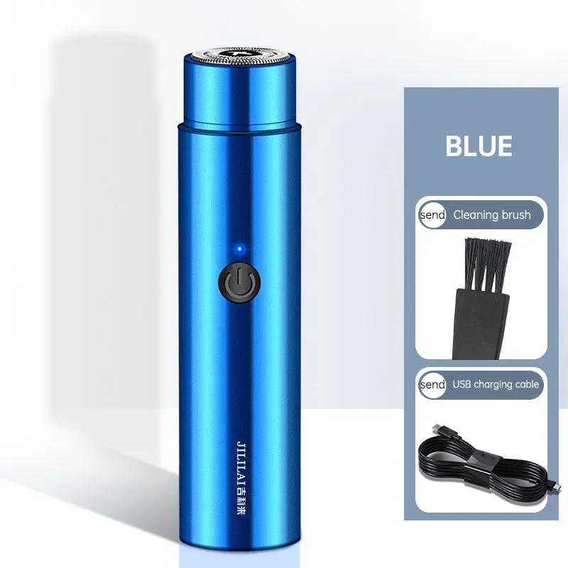 Blue 033 Portable Mini Electric Shaver for Car with button, cleaning brush and USB cable on Tampa Home & Garden Store