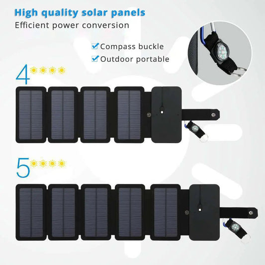 Lerranc 10W portable solar charger, foldable 4/5-panel black solar cells with USB on Tampa Home & Garden Store