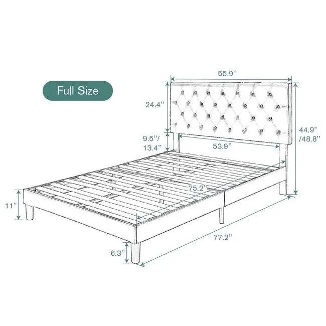 White faux leather platform bed with diamond tufted headboard, full size, HomePacific on Tampa Home & Garden Store