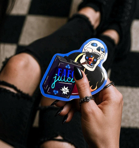 FAFO Juice Skull Sticker: Gothic Sarcasm, Waterproof Vinyl (Glossy or Holographic) - Tampa Home & Garden Store