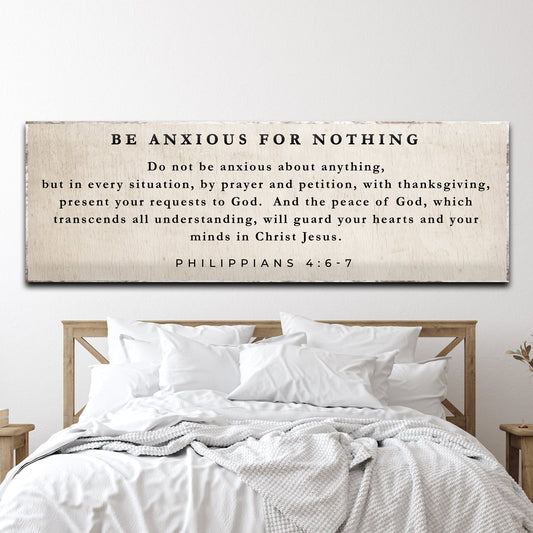 Canvas sign Philippians 4:6-7 Be Anxious For Nothing by Tailored Canvases, wood-textured wall art on Tampa Home & Garden Store