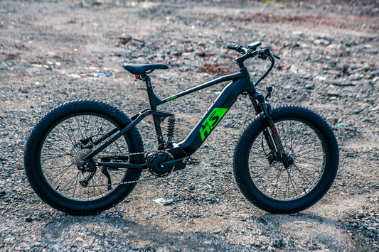 Fat-HS Hunter X8 electric fat-tire bicycle with dark frame and neon accents by EUNORAU on Tampa Home & Garden Store