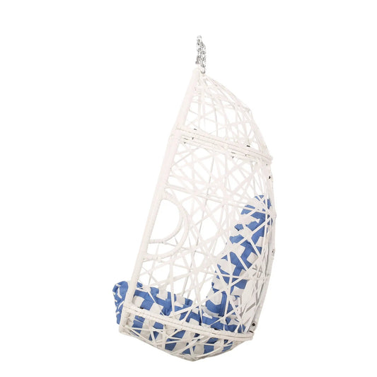 Marlin Hanging Egg Chair Basket white and blue with blue cushion and metal chain on Tampa Home & Garden Store